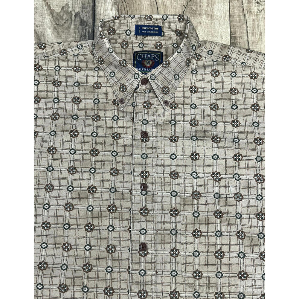 Vintage 90s Ralph Lauren Chaps AOP Large Button Up Long Sleeve Pocket shirt .